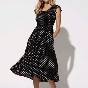 Tribal Black And White Polka Dot Smocked Waist Dress Size Small